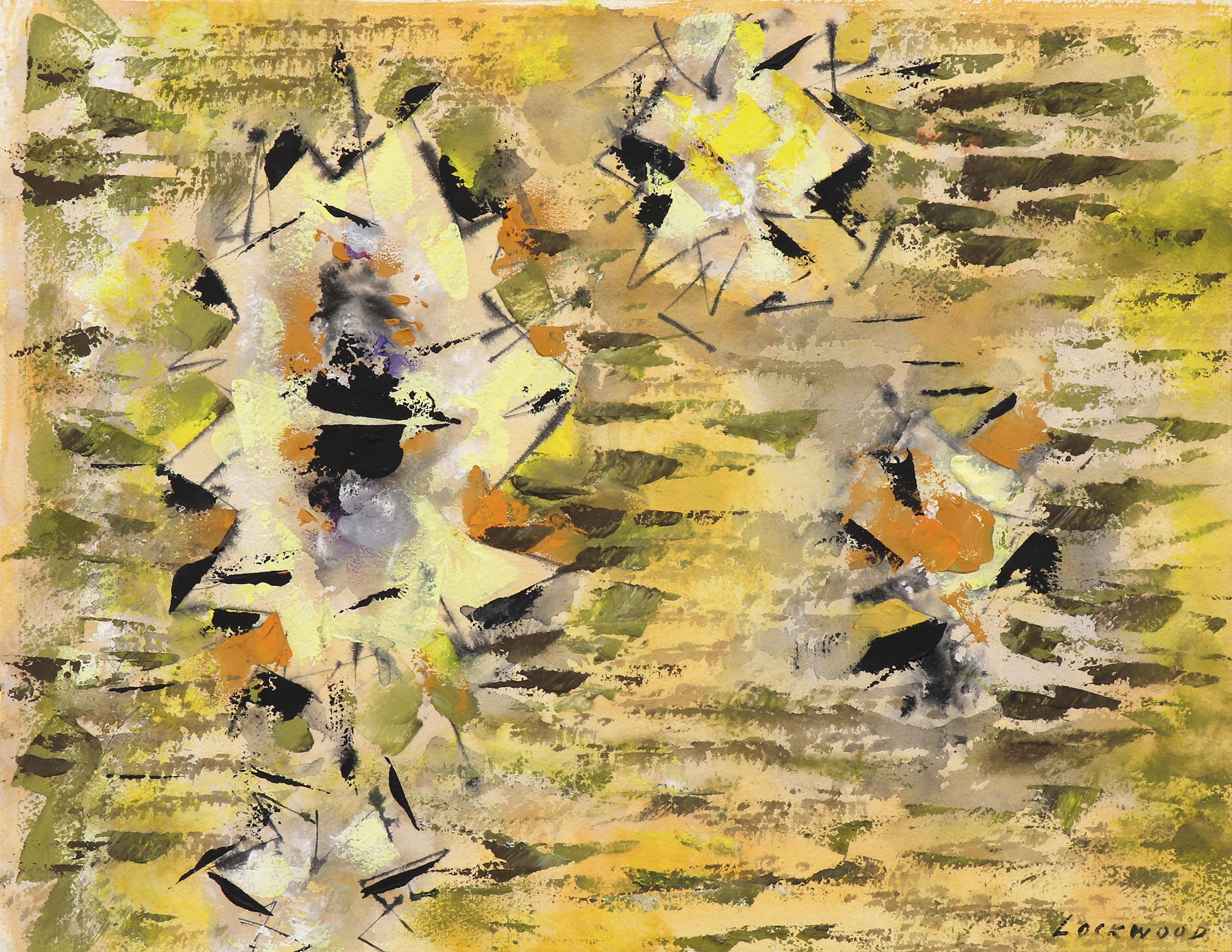 Pintura abstracta de los años 60 del artista modernista de Nuevo México - Amarillo vibrante, naranja