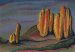 Jardin des dieux, paysage de Colorado Springs, dessin moderniste vintage au pastel