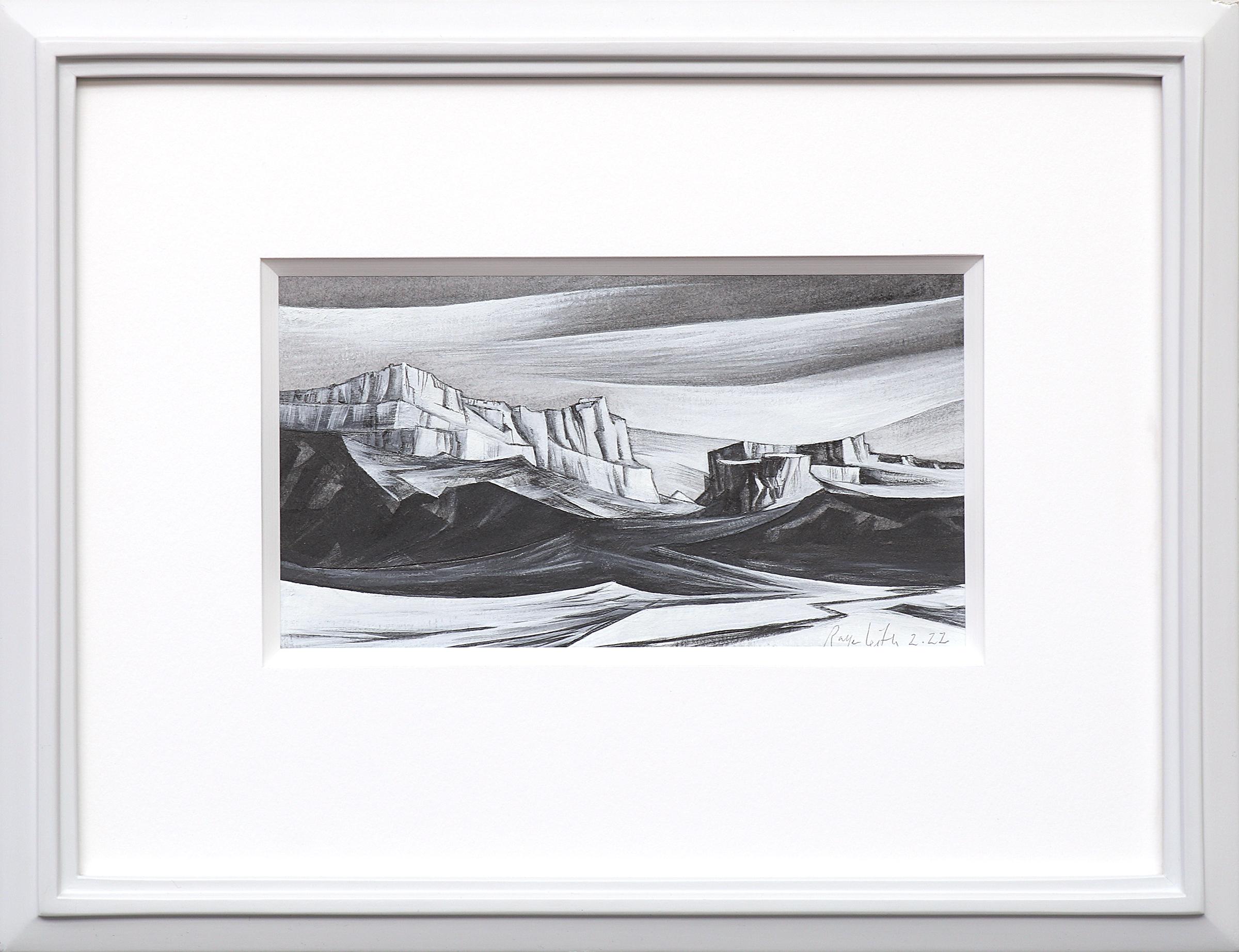 Pair of Abstract Graphite Casein Southwestern Landscape Drawings, Black White - Art by Raye Leith