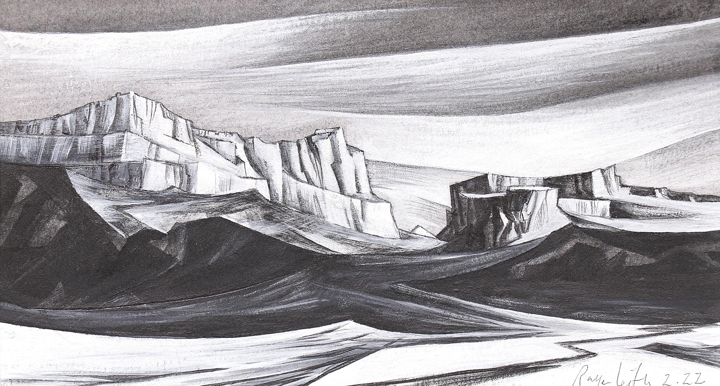 Pair of Abstract Graphite Casein Southwestern Landscape Drawings, Black White 4