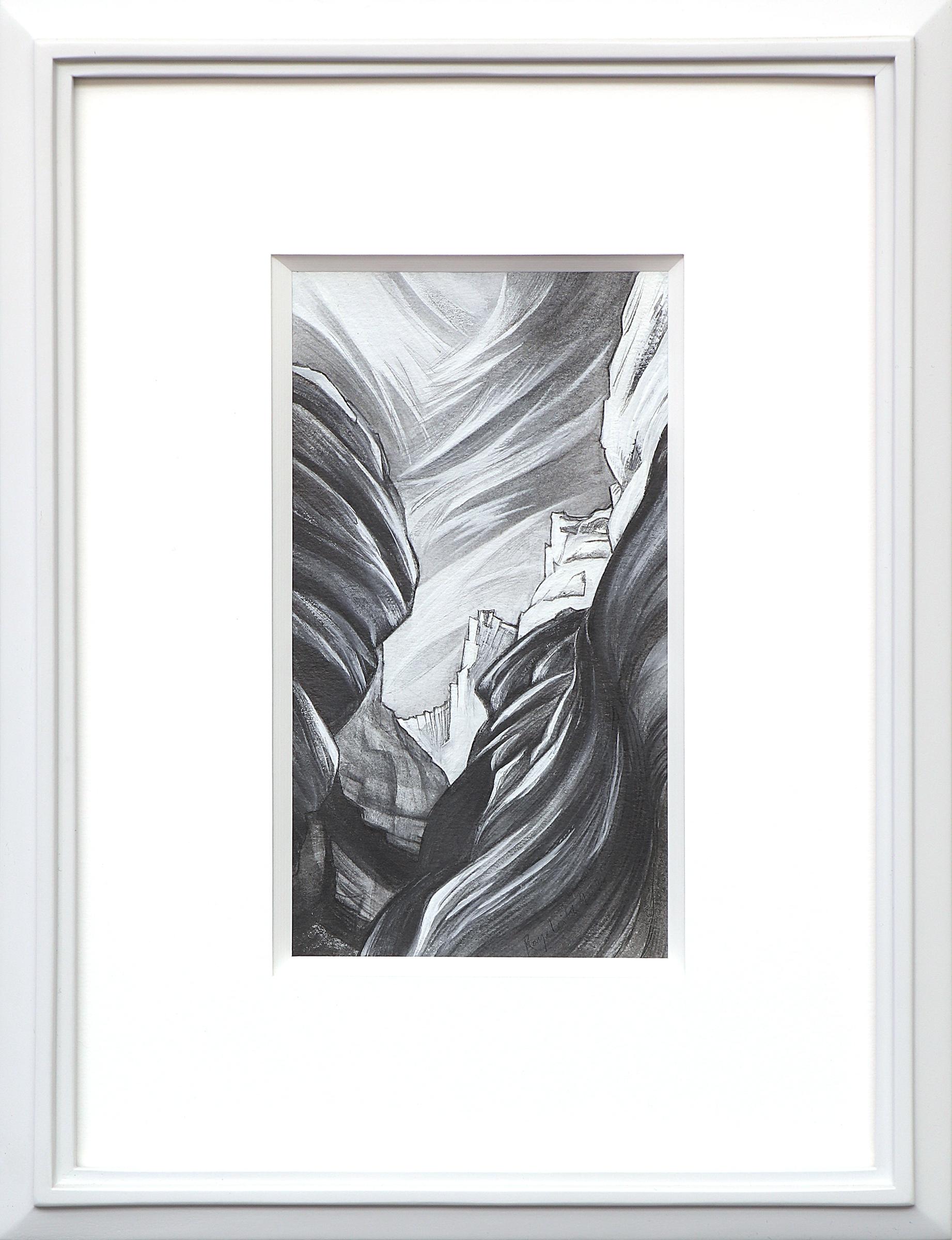 Pair of Abstract Graphite Casein Southwestern Landscape Drawings, Black White 6