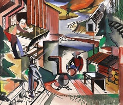 Gold Mining, Homestake Mine, South Dakota, 1940s Abstract Landscape Watercolor