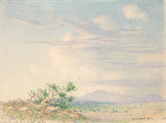 1888 George Elbert Burr Southwest Desert Landscape Drawing, Morning Near Arizona