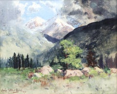 1890s Colorado Springtime Mountain Landscape Watercolor Painting