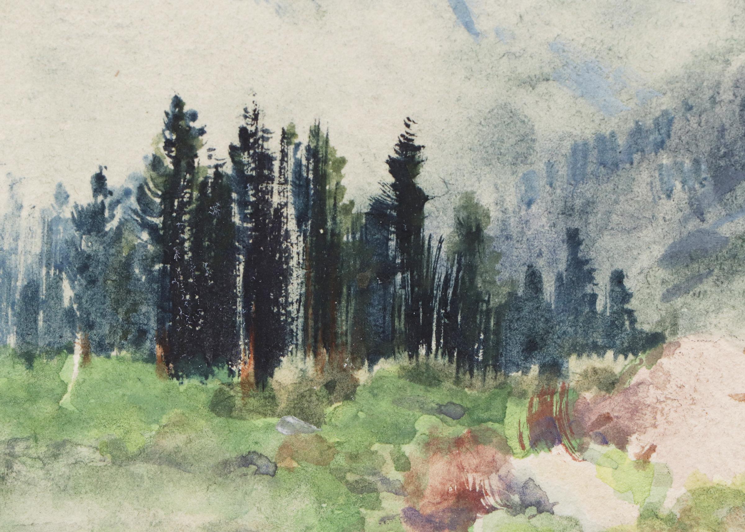 1890s Colorado Springtime Mountain Landscape Watercolor Painting 4