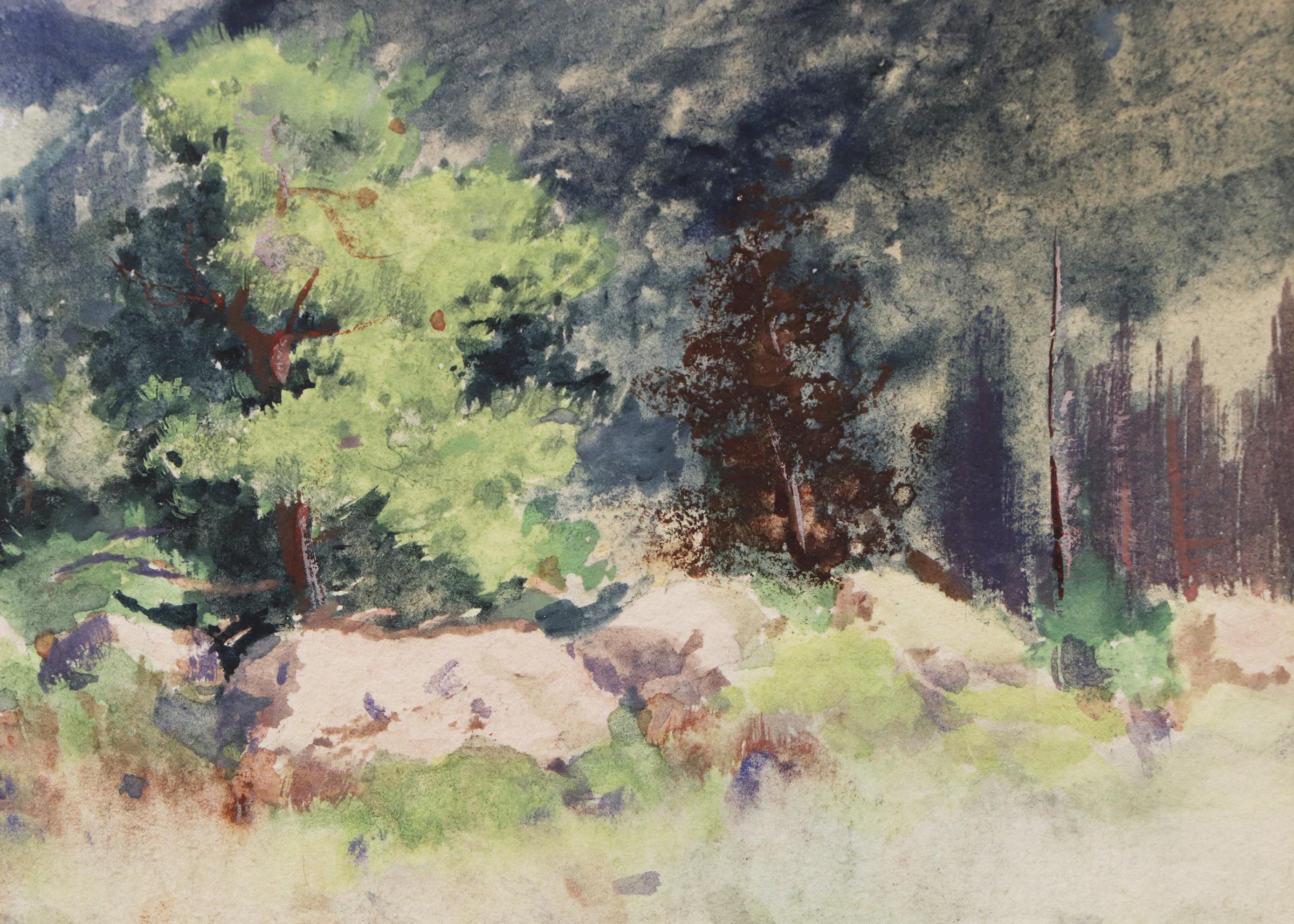 1890s Colorado Springtime Mountain Landscape Watercolor Painting 1