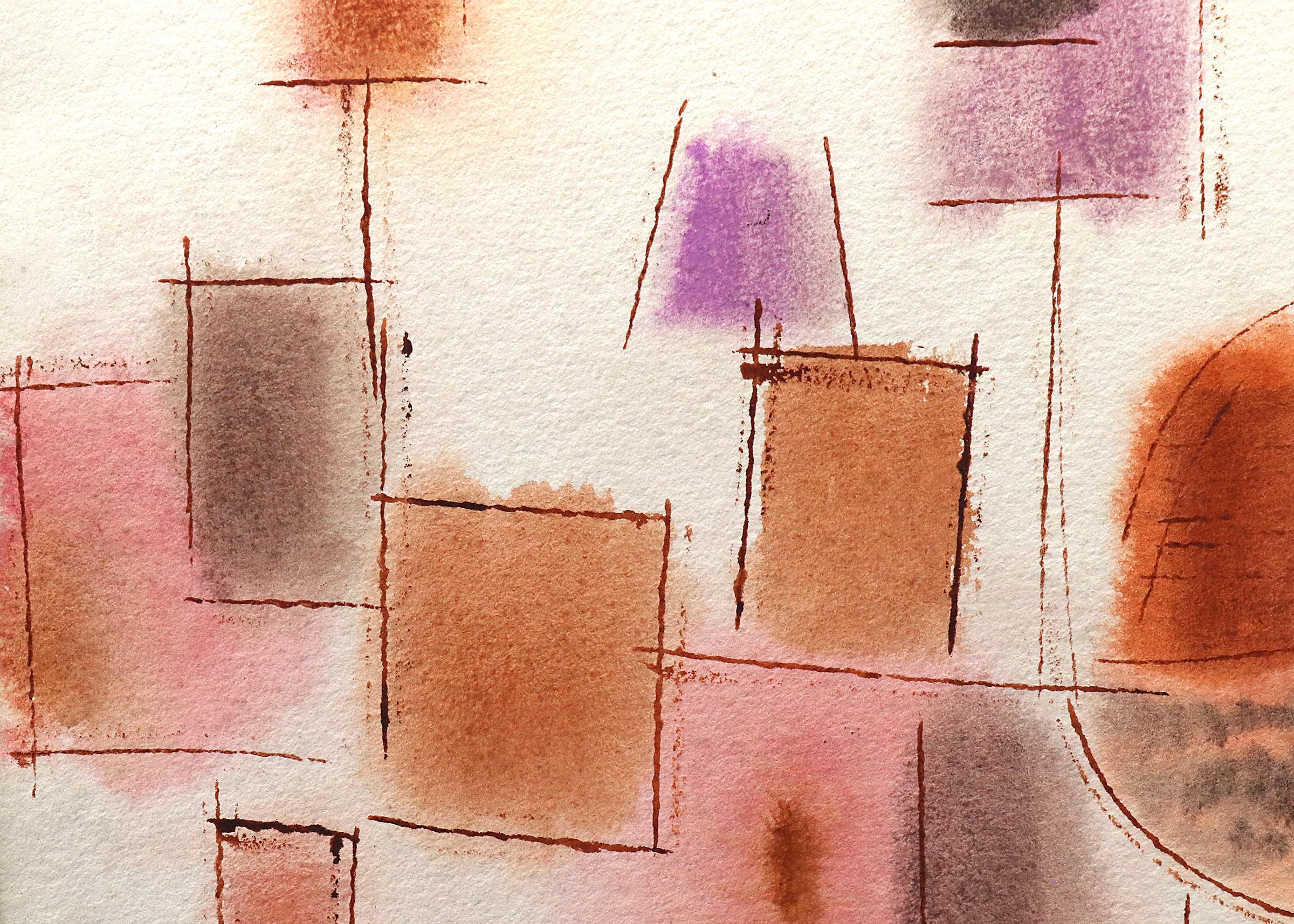 Framed 20th Century Signed Abstract Watercolor Painting, White, Orange, Pink For Sale 1