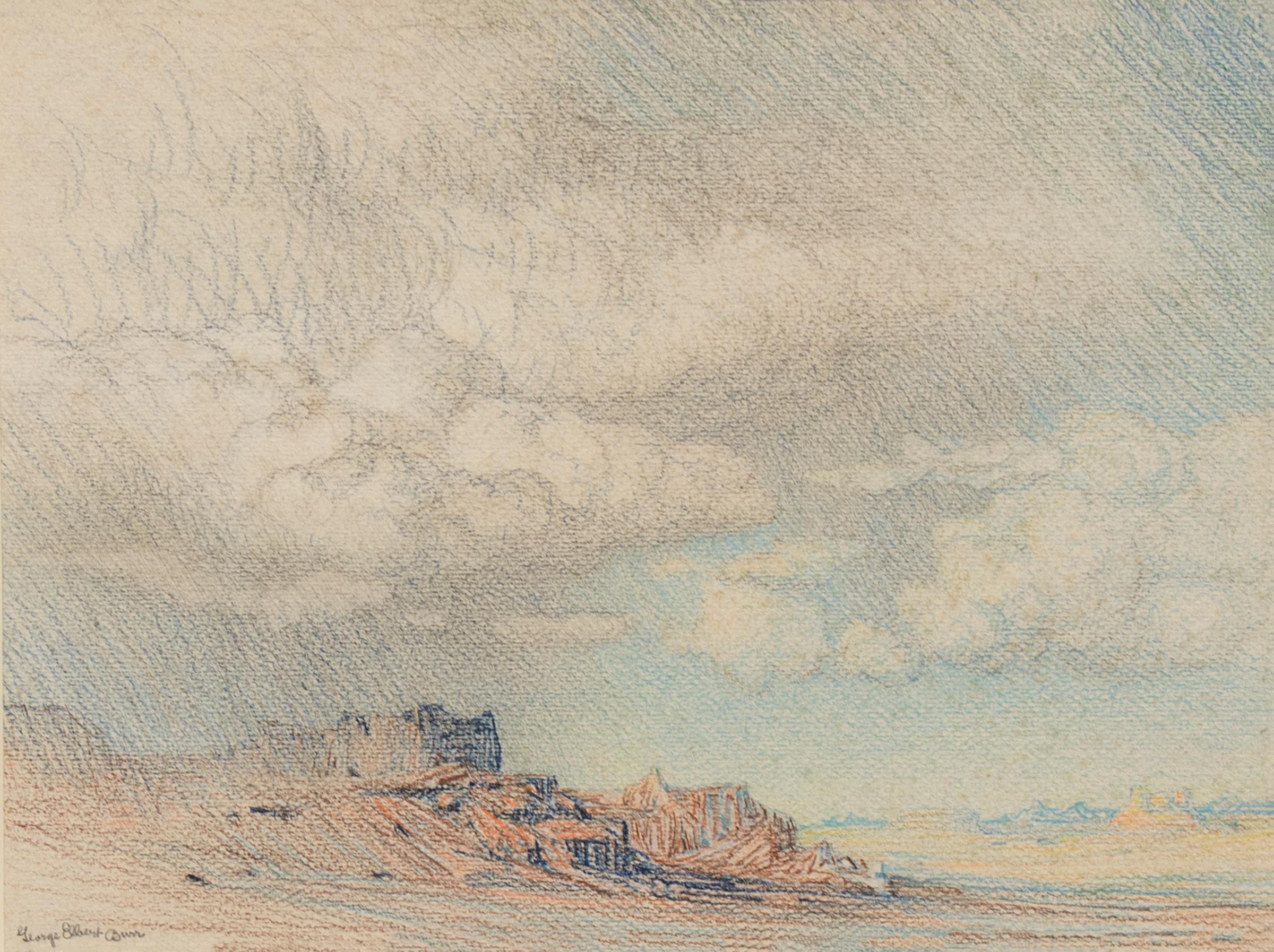 1924 Bunte Bleistiftzeichnung von George E. Burr, Arizona Wüstensturm-Landschaft – Art von George Elbert Burr