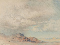 Dibujo de George Elbert Burr de 1924 - Tormenta sobre un paisaje desértico de Arizona, Sudoeste
