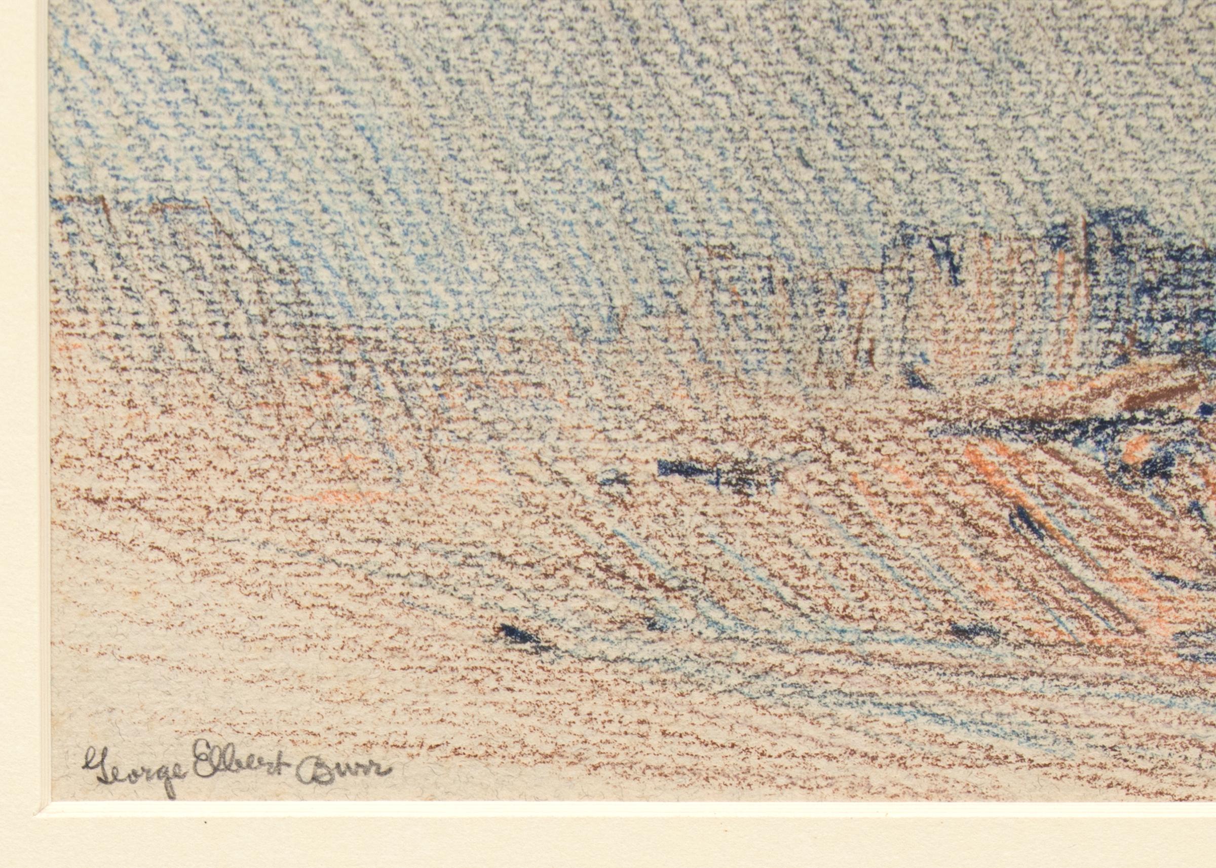 1924 Bunte Bleistiftzeichnung von George E. Burr, Arizona Wüstensturm-Landschaft (Amerikanischer Impressionismus), Art, von George Elbert Burr