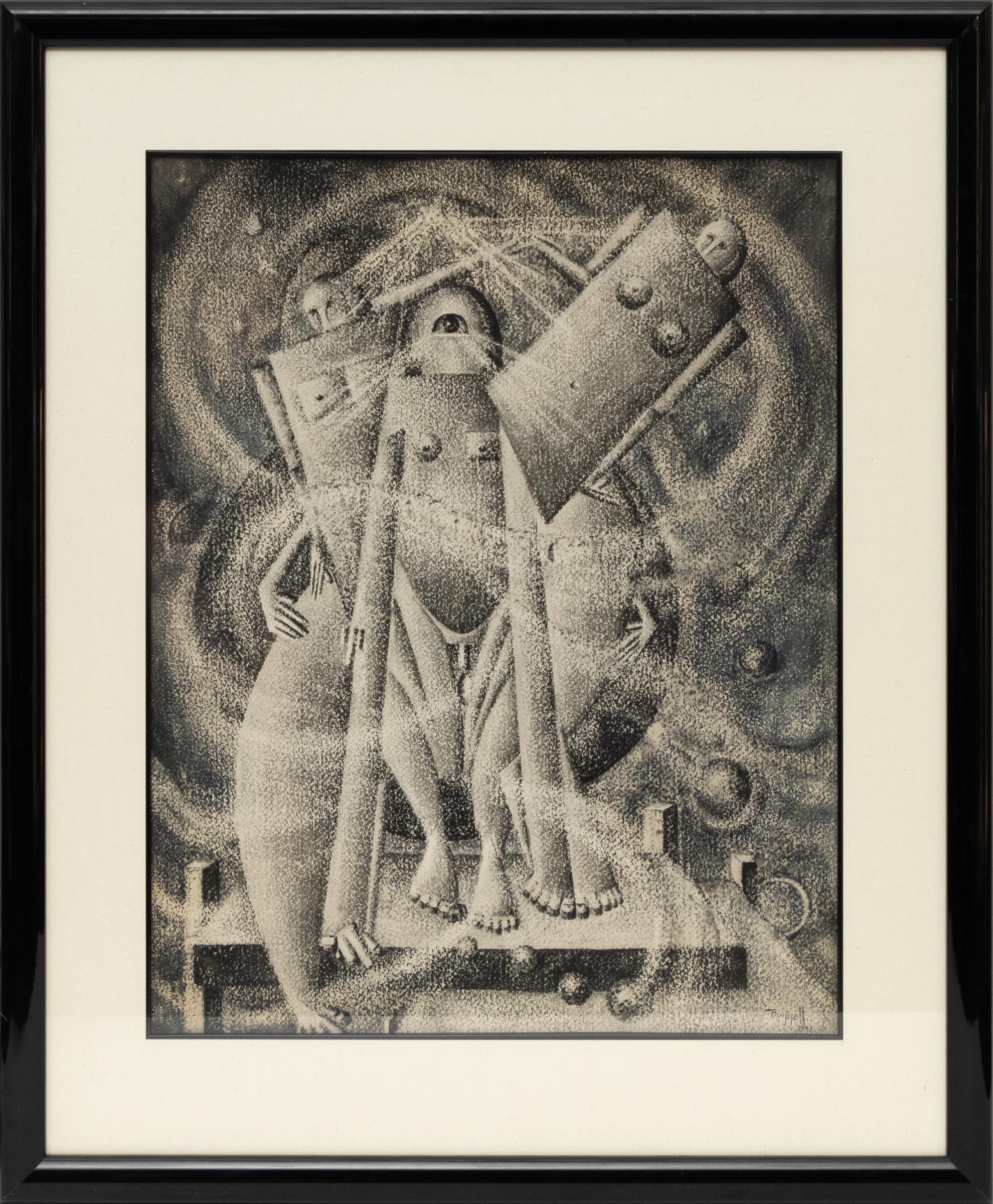 Original 1940er Jahre Retrofuturismus Gouache-Gemälde 