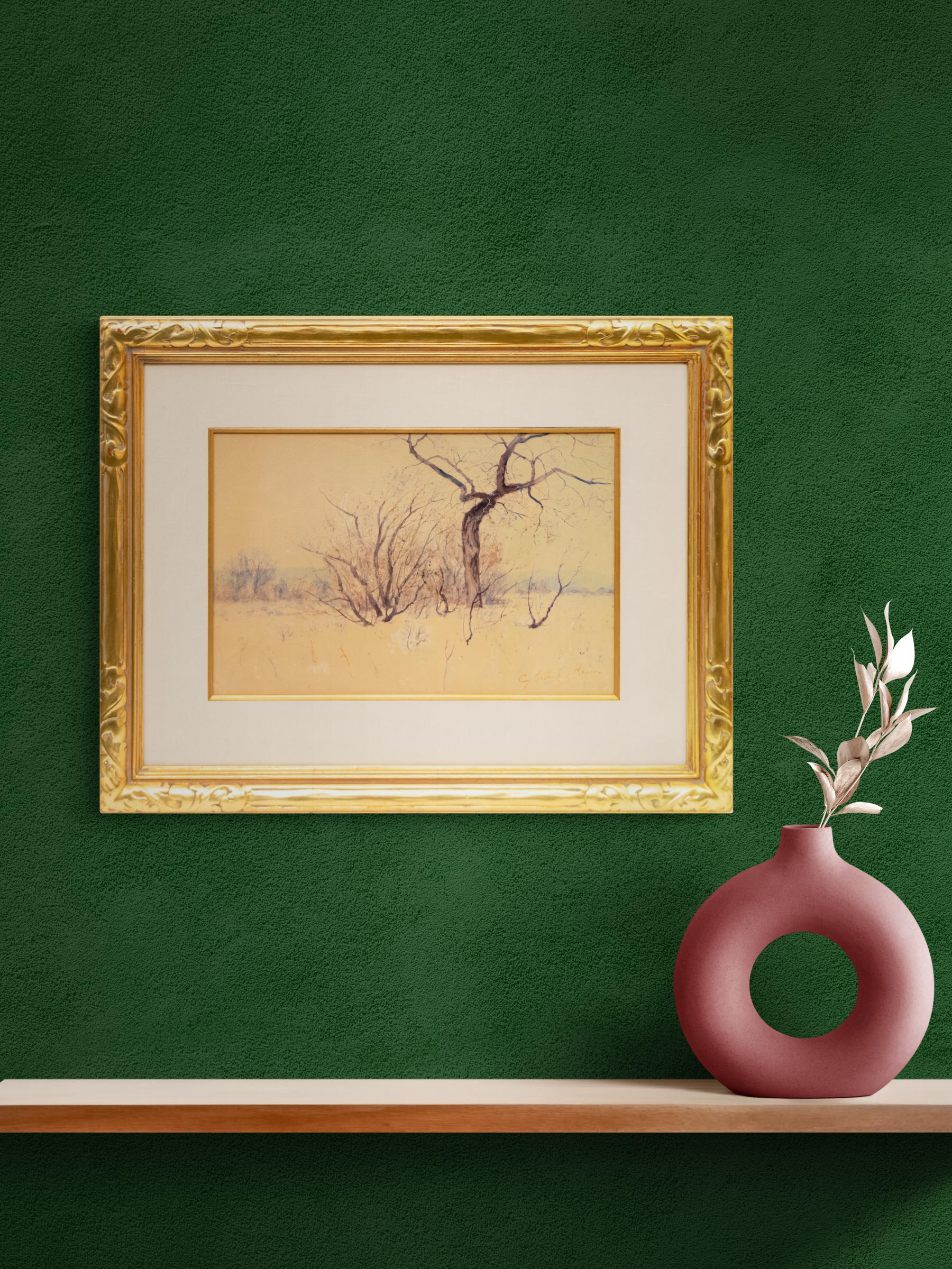 Original Landschafts-Aquarell mit Winterbäumen, Original, Rocky Mountains, frühes 20. Jahrhundert im Angebot 4