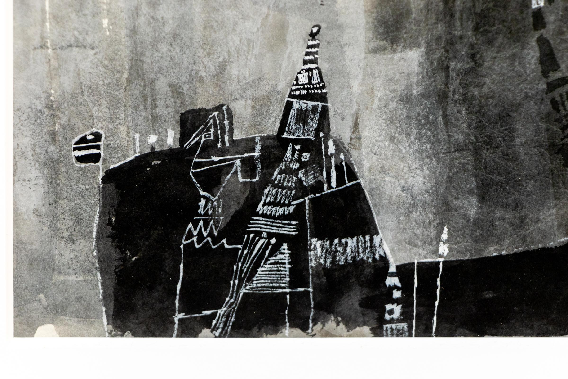 1985 Original Abstract Watercolor Painting – Monochrome Black & White Modern Art For Sale 2