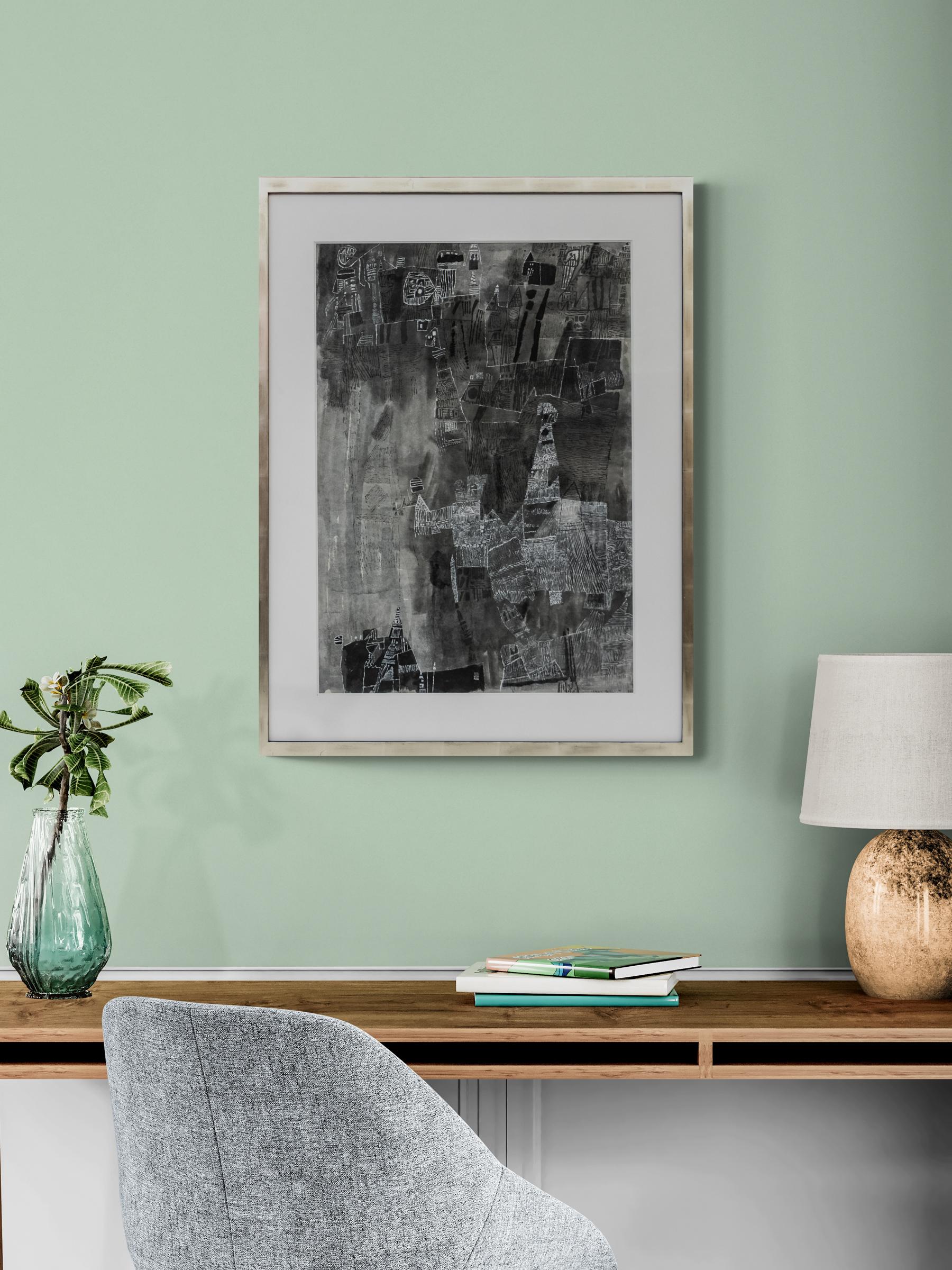 1985 Original Abstract Watercolor Painting – Monochrome Black & White Modern Art For Sale 3