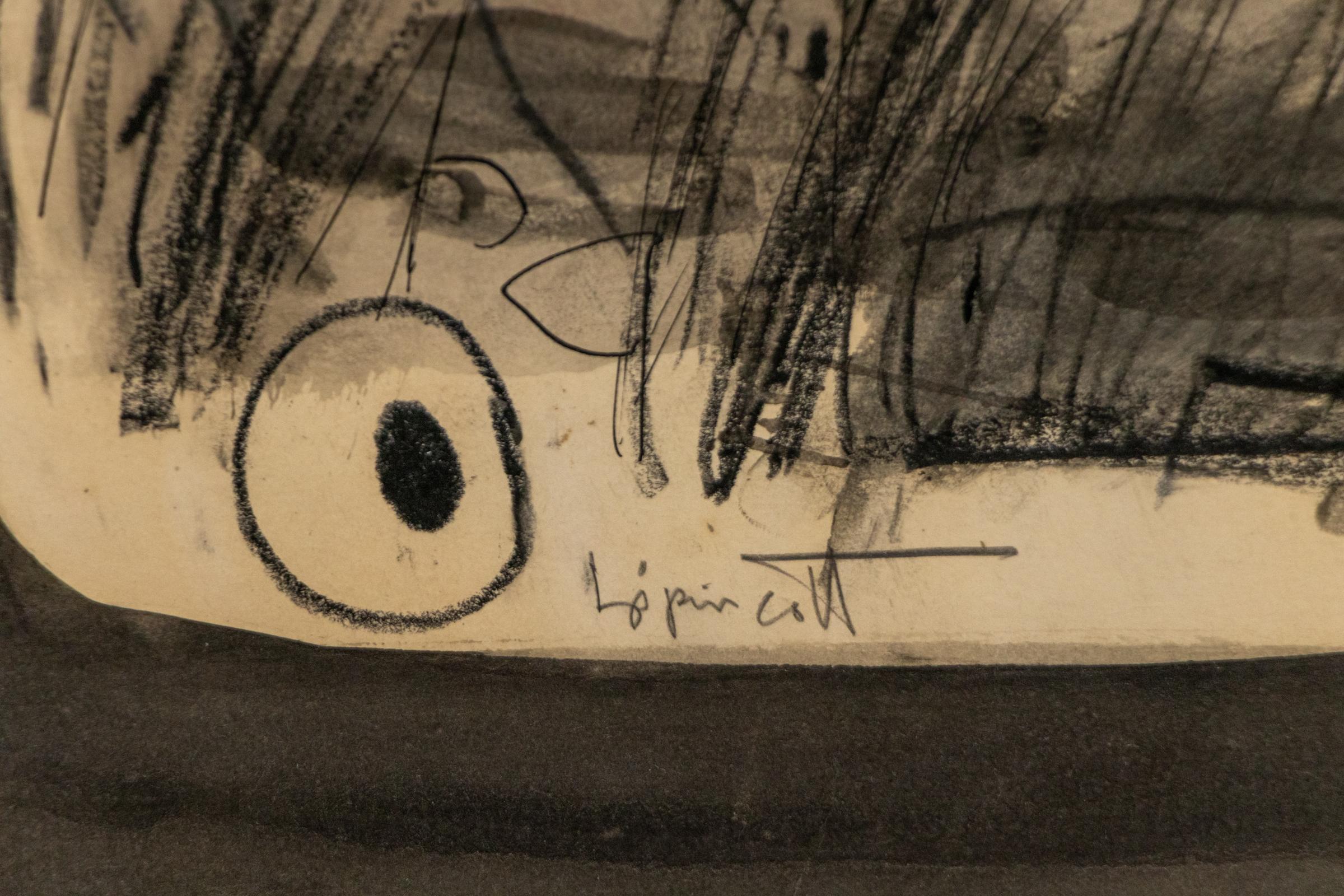 Mid-Century Modern Abstract Sailboat Art – Mixed Media Charcoal & Ink Drawing 1