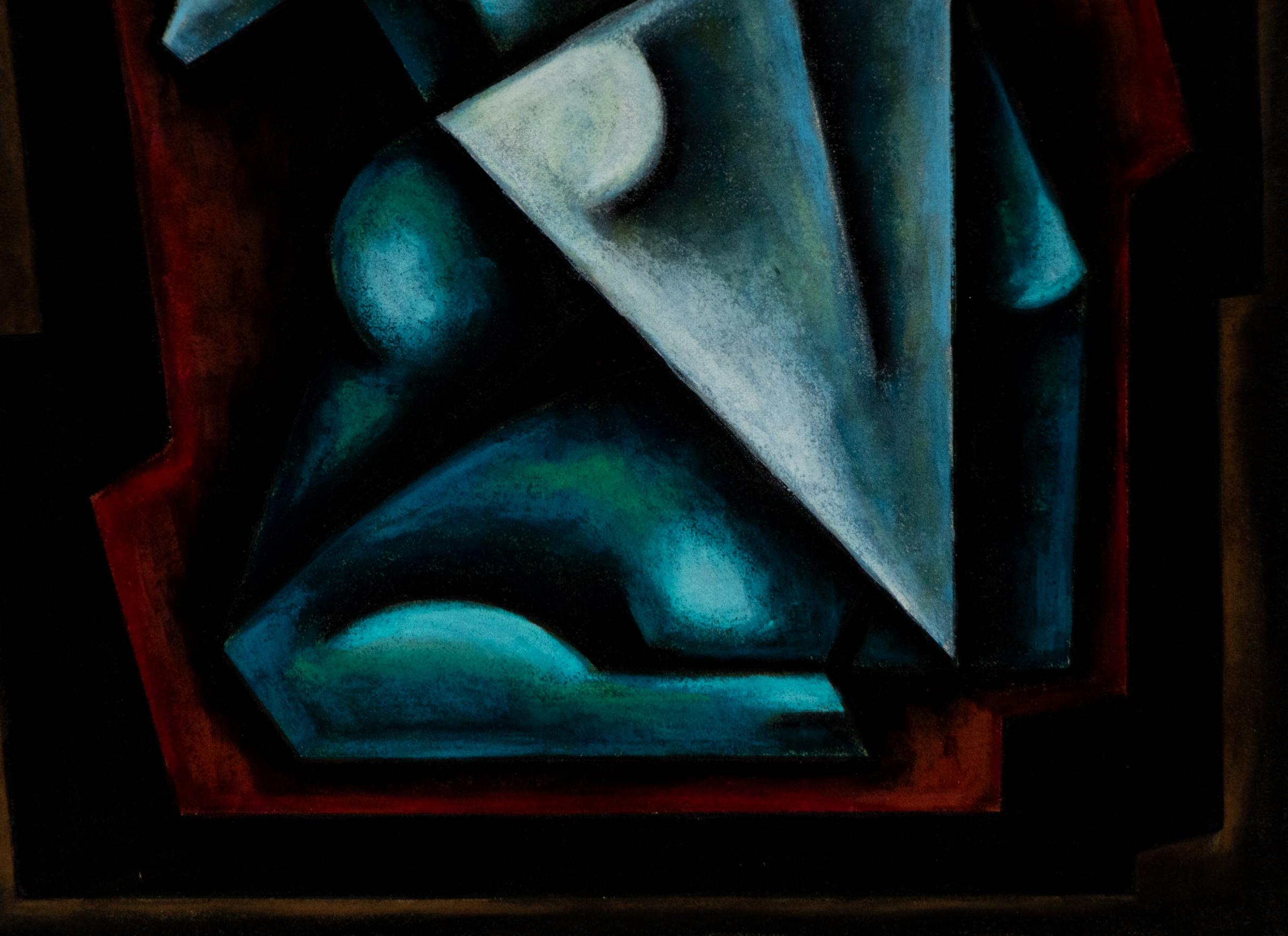 Sushe Felix “Elk Being” 1994 Turquoise and Red Original Pastel Painting For Sale 2