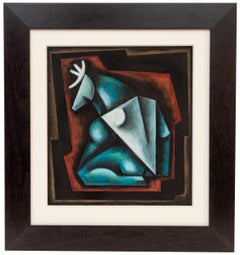 Sushe Felix "Elk Being" 1994 Peinture au pastel originale turquoise et rouge