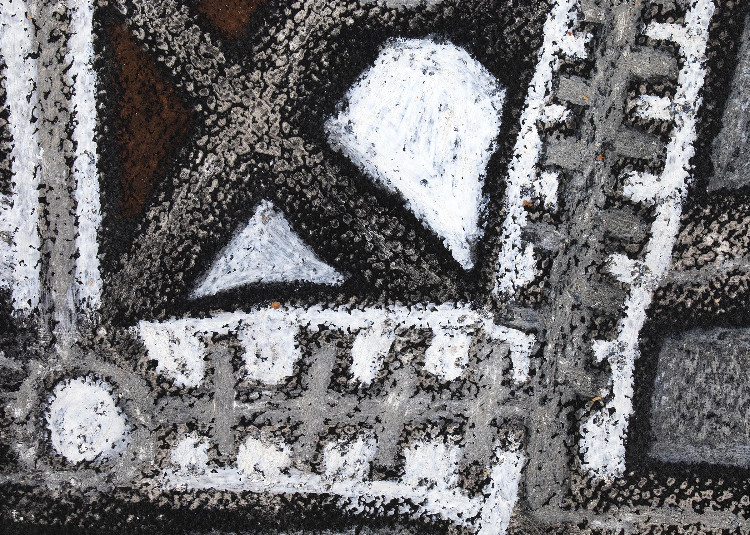 Frost Flowers is an original circa 1965 mixed media drawing by celebrated Denver-based artist Edward Marecak. Executed in pastel and ink on paper, this compelling abstract composition features a moody grayscale palette of white, black, gray, and