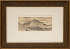 1910 Colorado Plein Air Landscape Sketch – Mountains, Valley & Field Drawing