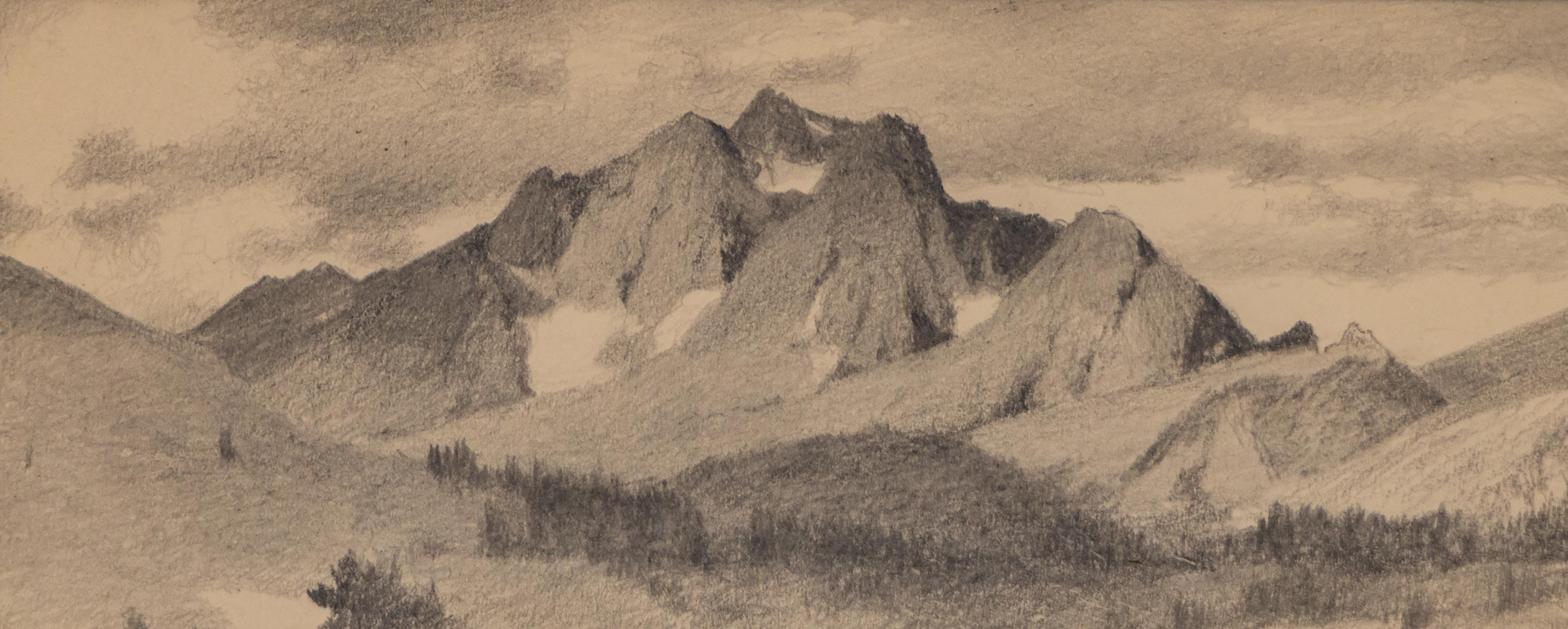 1910 Colorado Plein Air Landscape Sketch – Mountains, Valley & Field Drawing