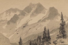 Colorado Mountain Landscape with Birds, Plein Air Graphite Field Sketch