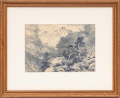 Charles Partridge Adams Rocky Mountain Landscape Drawing, Western Art