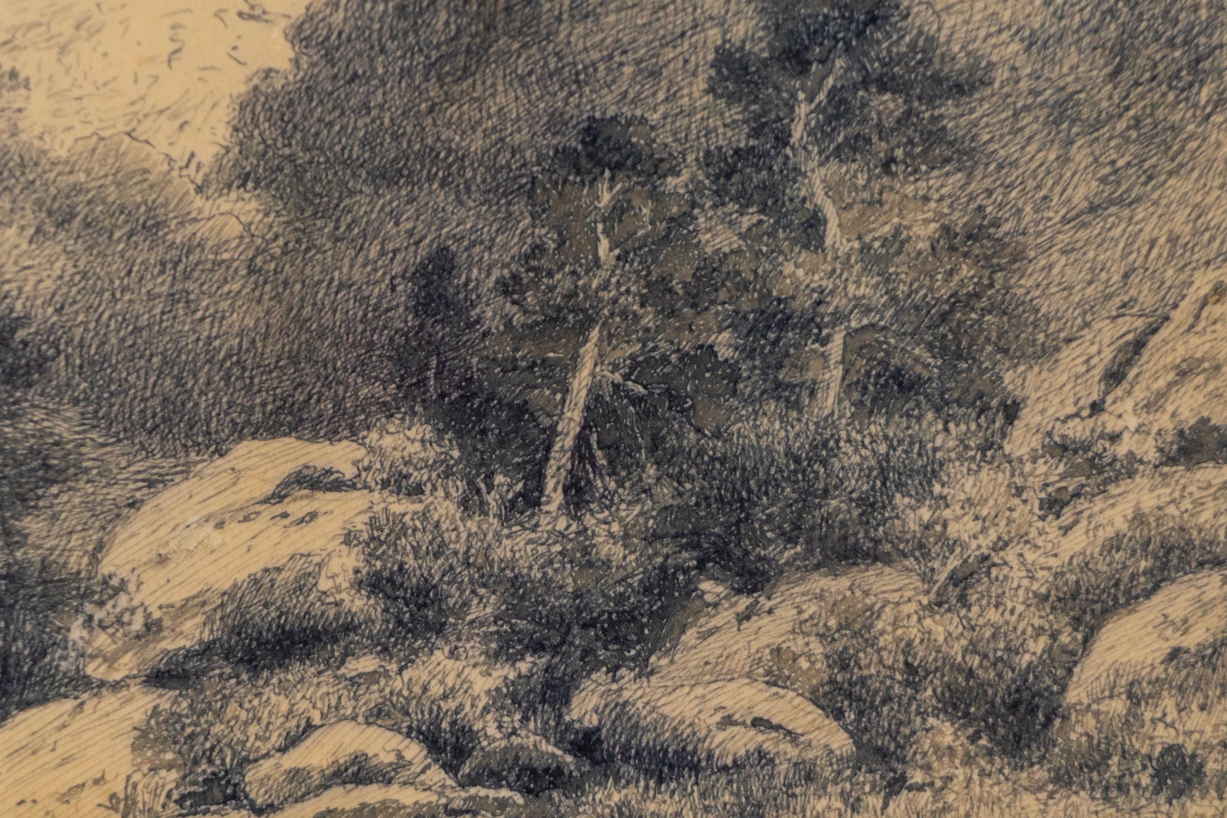 Own a rare, original vintage field study drawing by renowned Colorado artist Charles Partridge Adams. This atmospheric ink-on-paper composition captures the raw beauty of a storm sweeping across the Colorado landscape, with expressive details of
