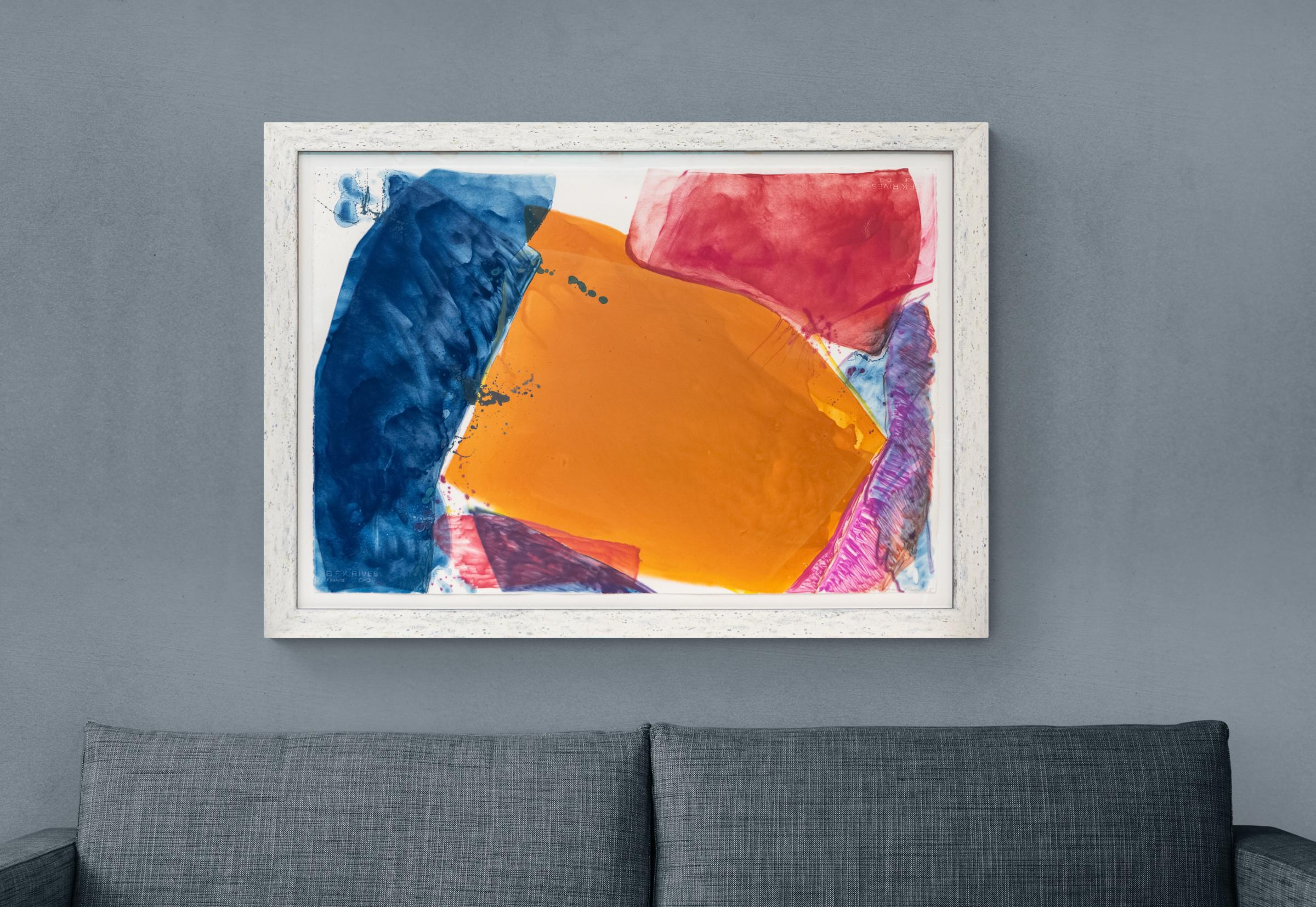 1980er Jahre Abstrakte Aquarellmalerei - Lebendige modernistische Farbkomposition im Angebot 7
