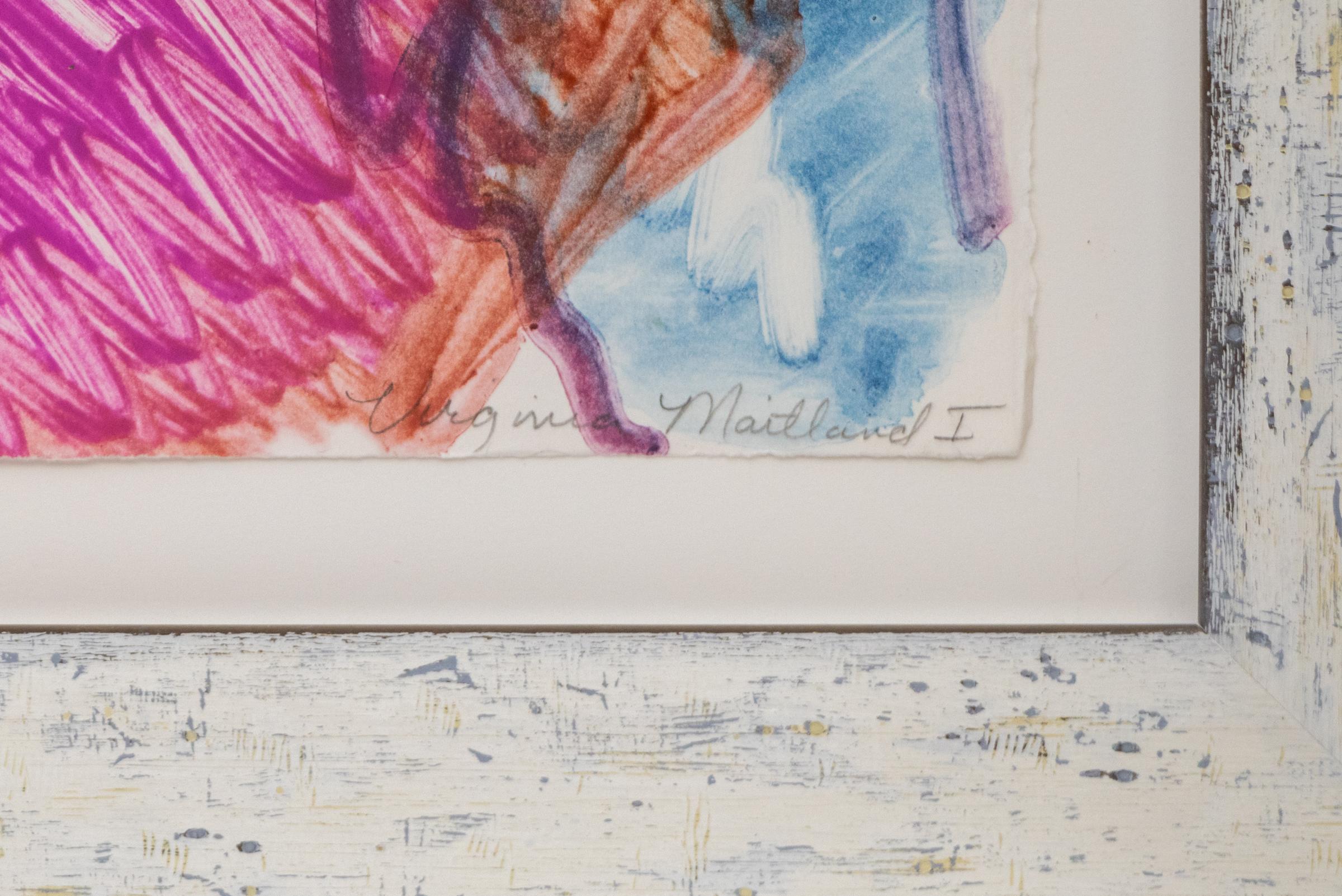 1980er Jahre Abstrakte Aquarellmalerei - Lebendige modernistische Farbkomposition im Angebot 3