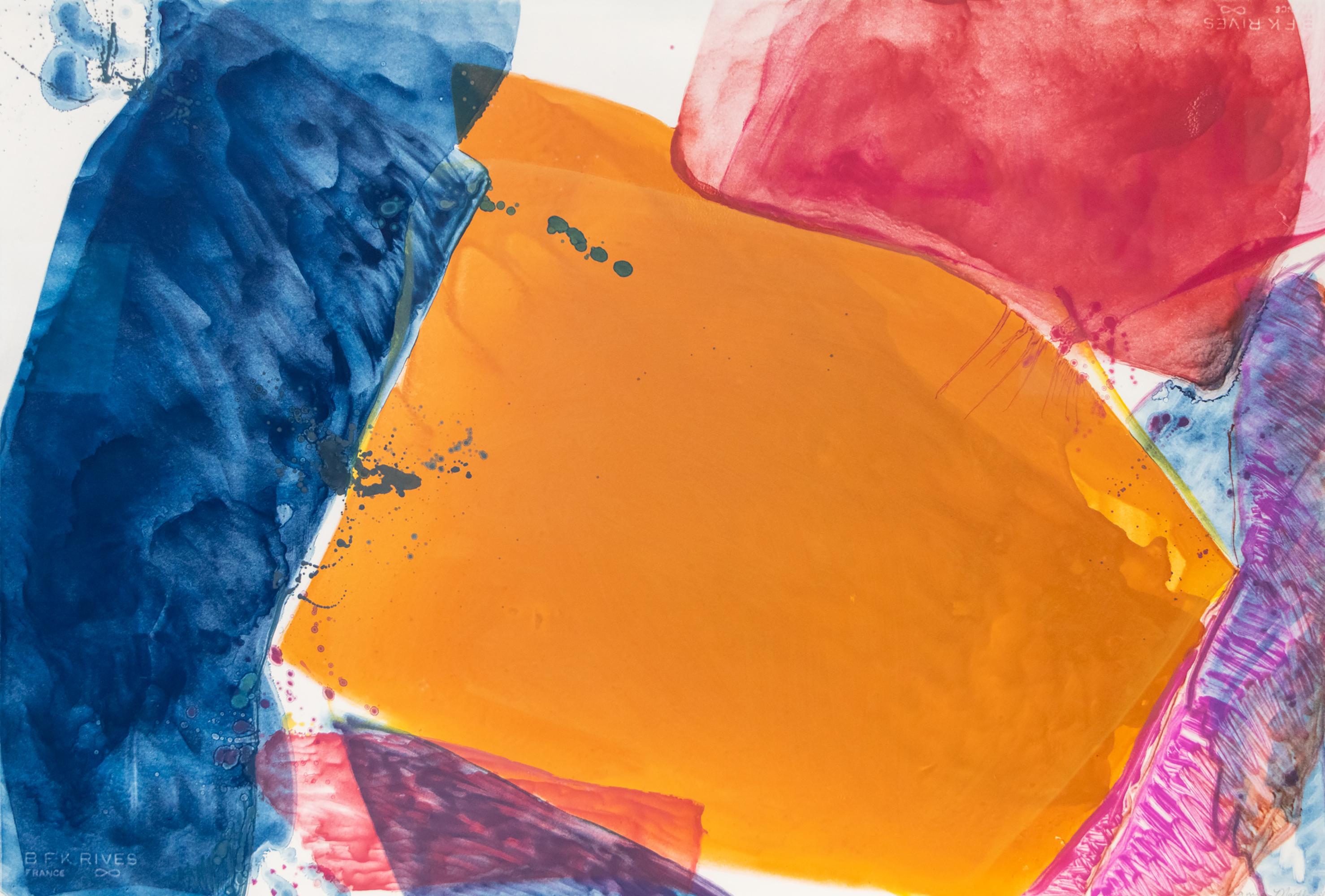 Pintura abstracta en acuarela de los años 80 - Composición de colores modernistas vibrantes