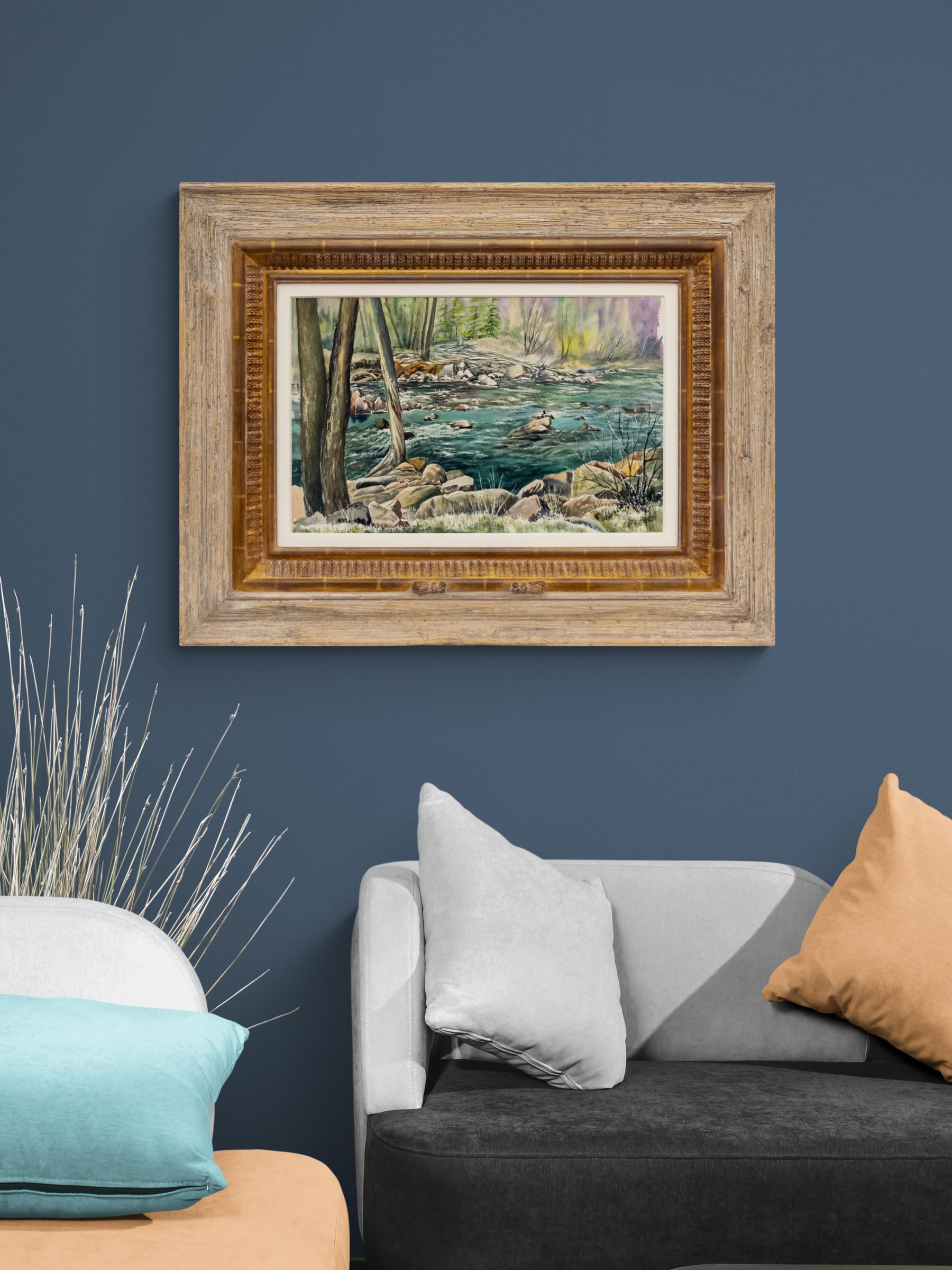 Acquerello paesaggistico del Colorado del XX secolo - Ruscello e alberi Pittura scenica in vendita 3