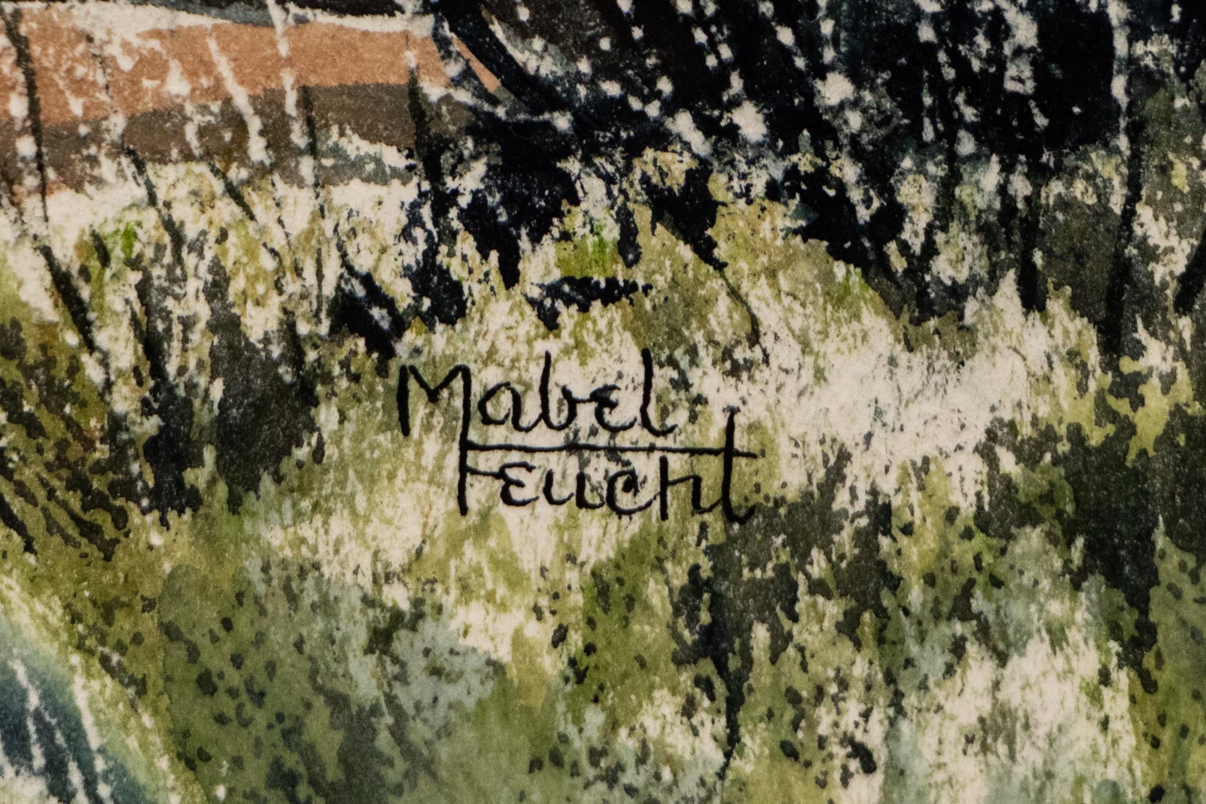 Acquerello paesaggistico del Colorado del XX secolo - Ruscello e alberi Pittura scenica - Art Impressionismo americano di Mabel Feucht