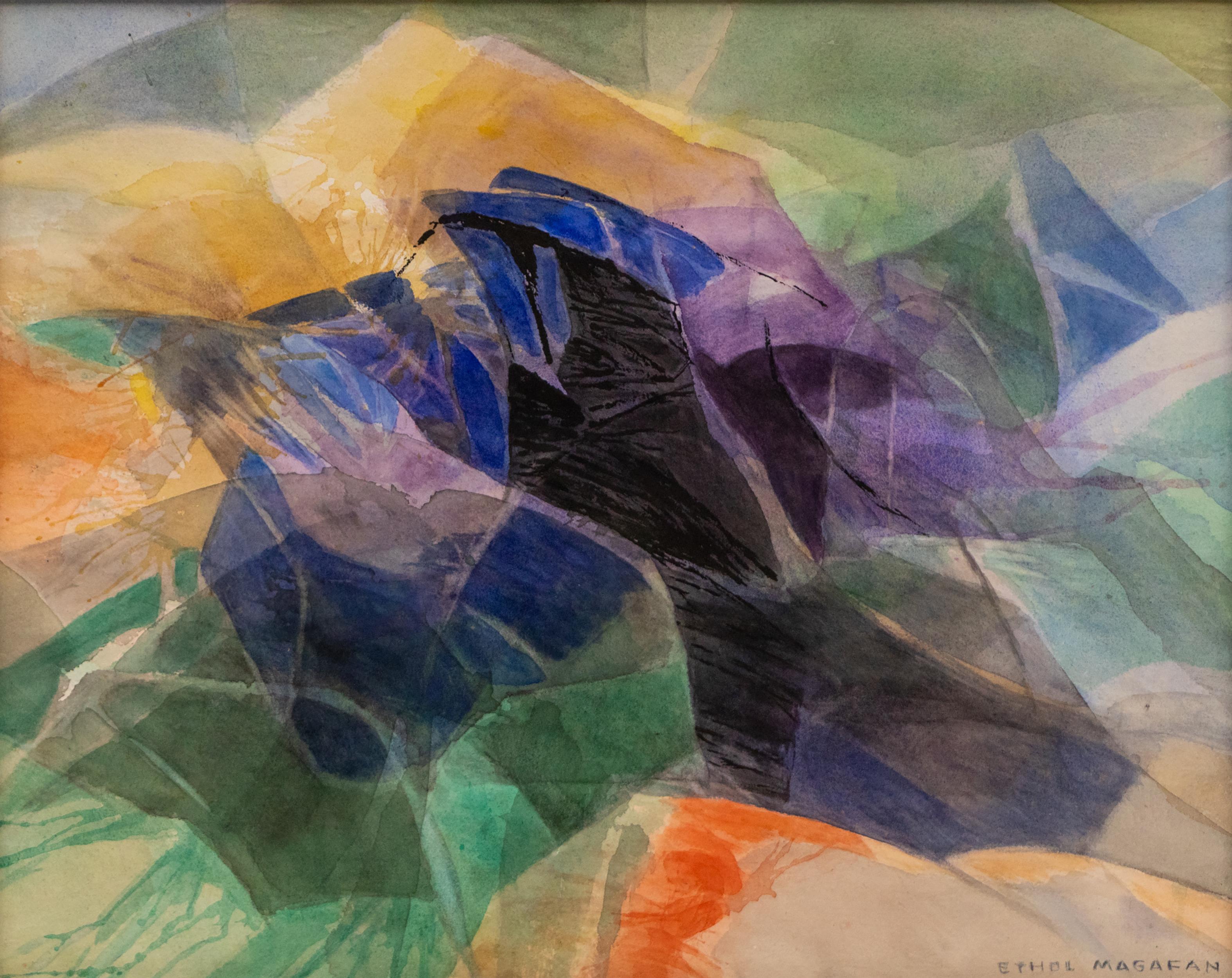 Peinture aquarelle abstraite du paysage du Colorado, œuvre d'art signée