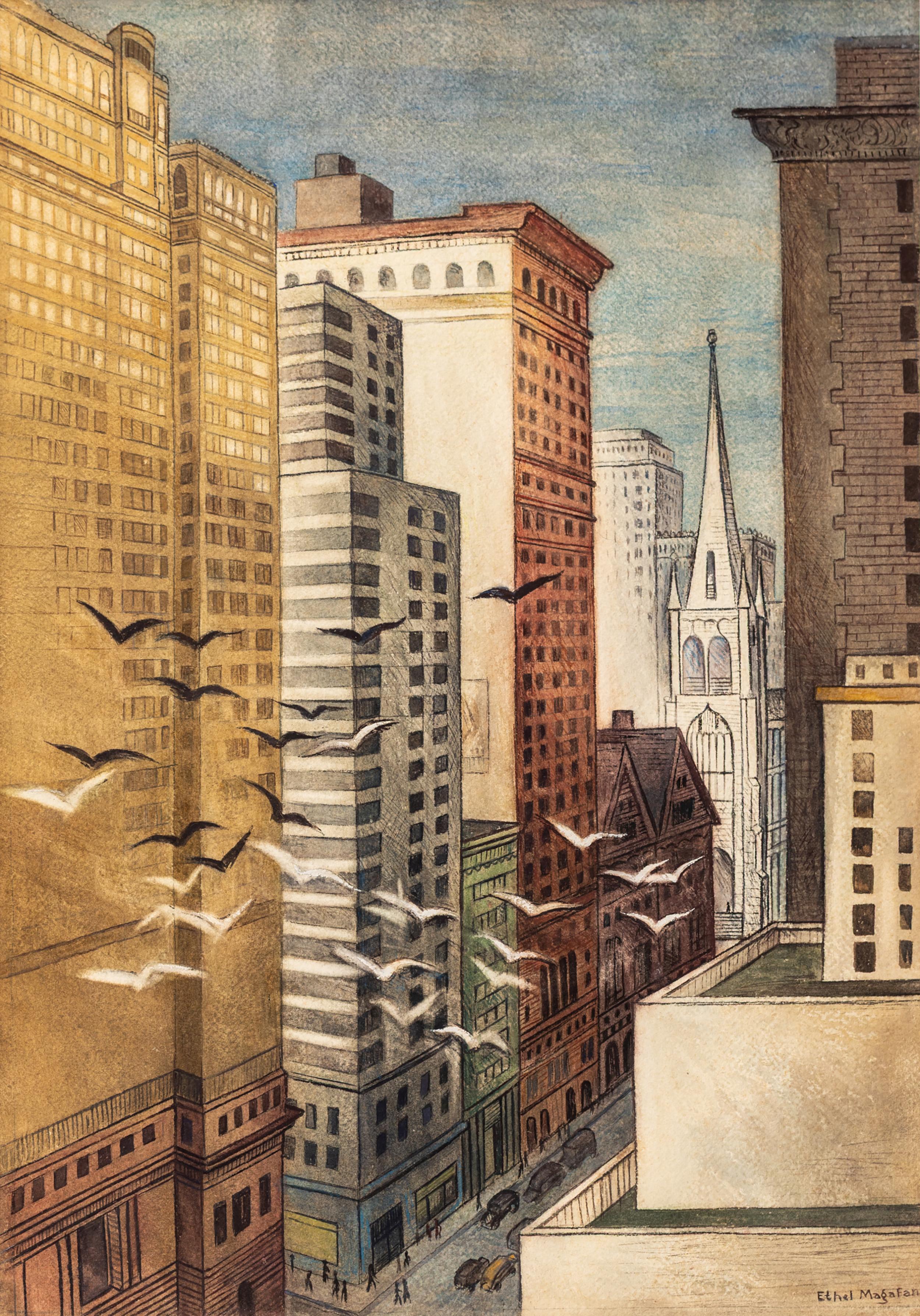 Ethel Magafan “When the Bells Chime” 1939 NYC WPA Era Watercolor