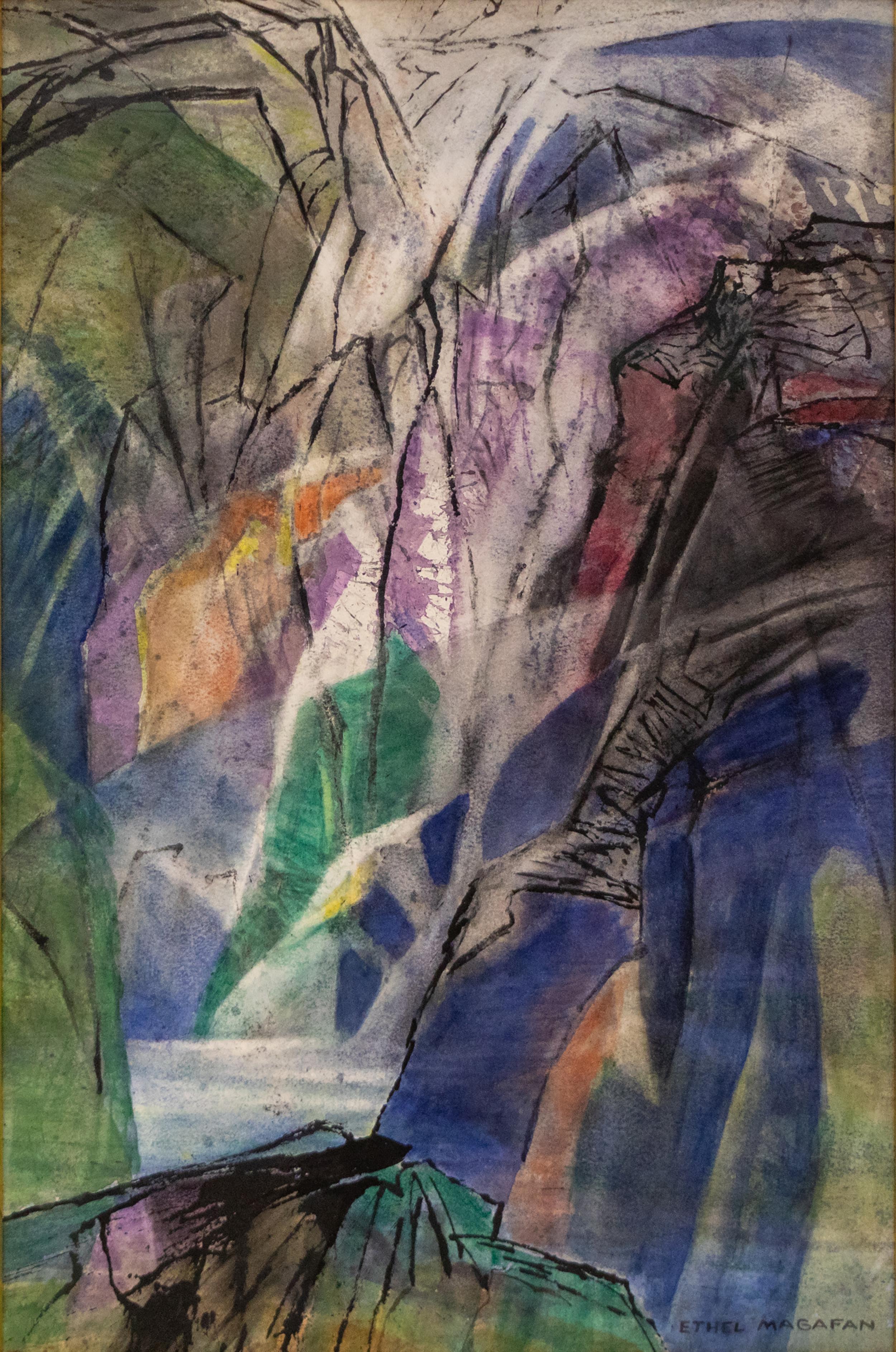 Ethel Magafan "Canyon Morning" 1982 Acquerello astratto di paesaggio del Colorado