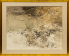 Gene Matthews Minimalist Abstract Watercolor, Neutral Tones, Framed