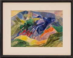 Ethel Magafan "Mondo delle valli" Acquerello colorato astratto modernista del Colorado