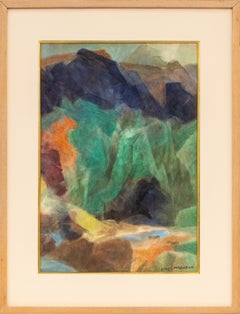 Ethel Magafan Aquarelle Chevaux au bord d'un ruisseau, paysage régionaliste du Colorado