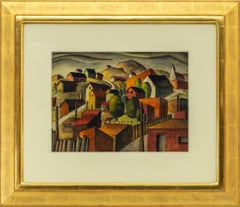 Charles Bunnell “Kansas Village” 1939 WPA Modernist Watercolor Painting