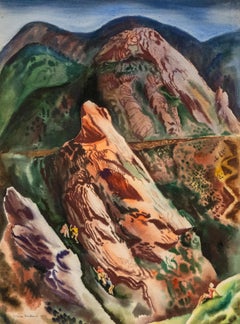 Vance Kirkland "Tourists" 1942 Watercolor Colorado Landscape Painting