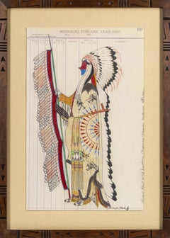 James Black Arapaho Ledger Drawing on Antique Paper Contemporary Native Art