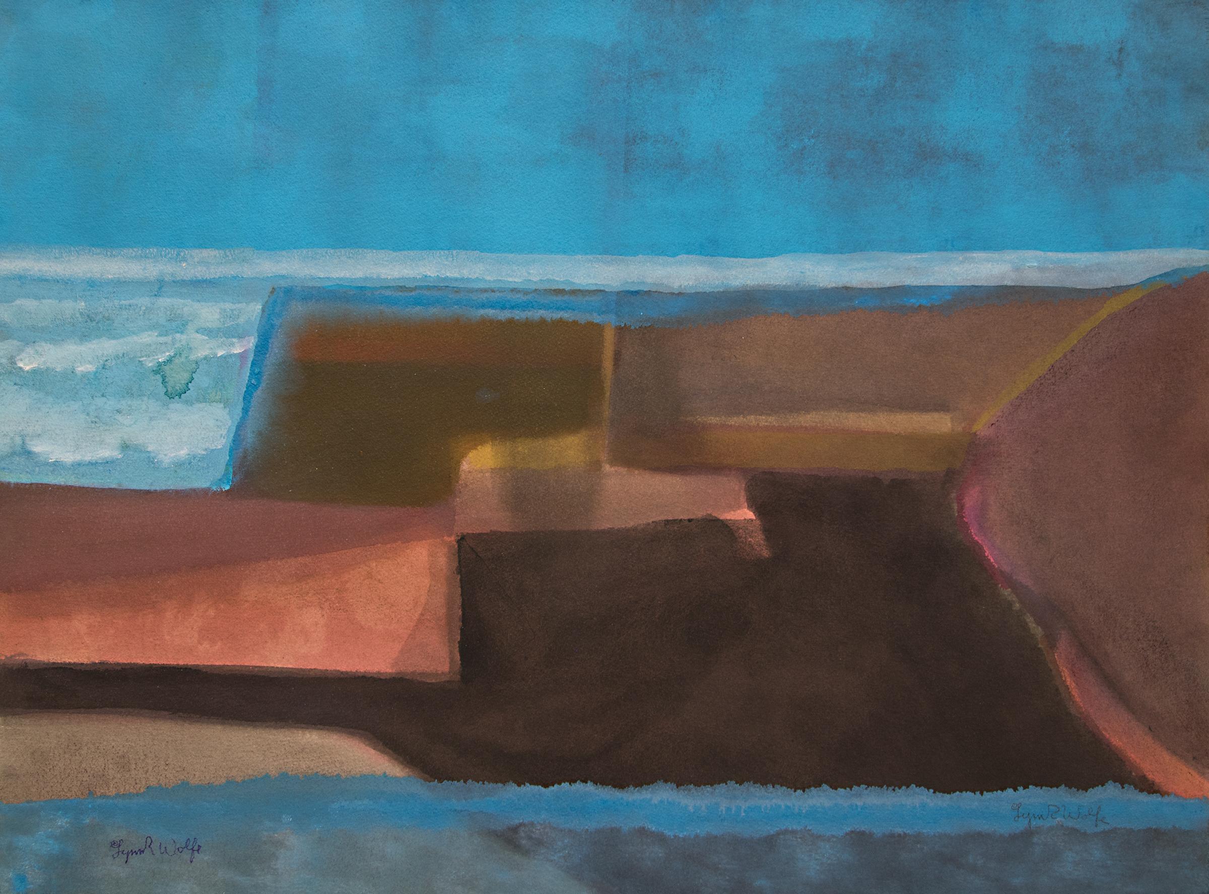 Untitled (Abstract Painting in Shades of Blue, Brown, Reddish Pink and Yellow) 1