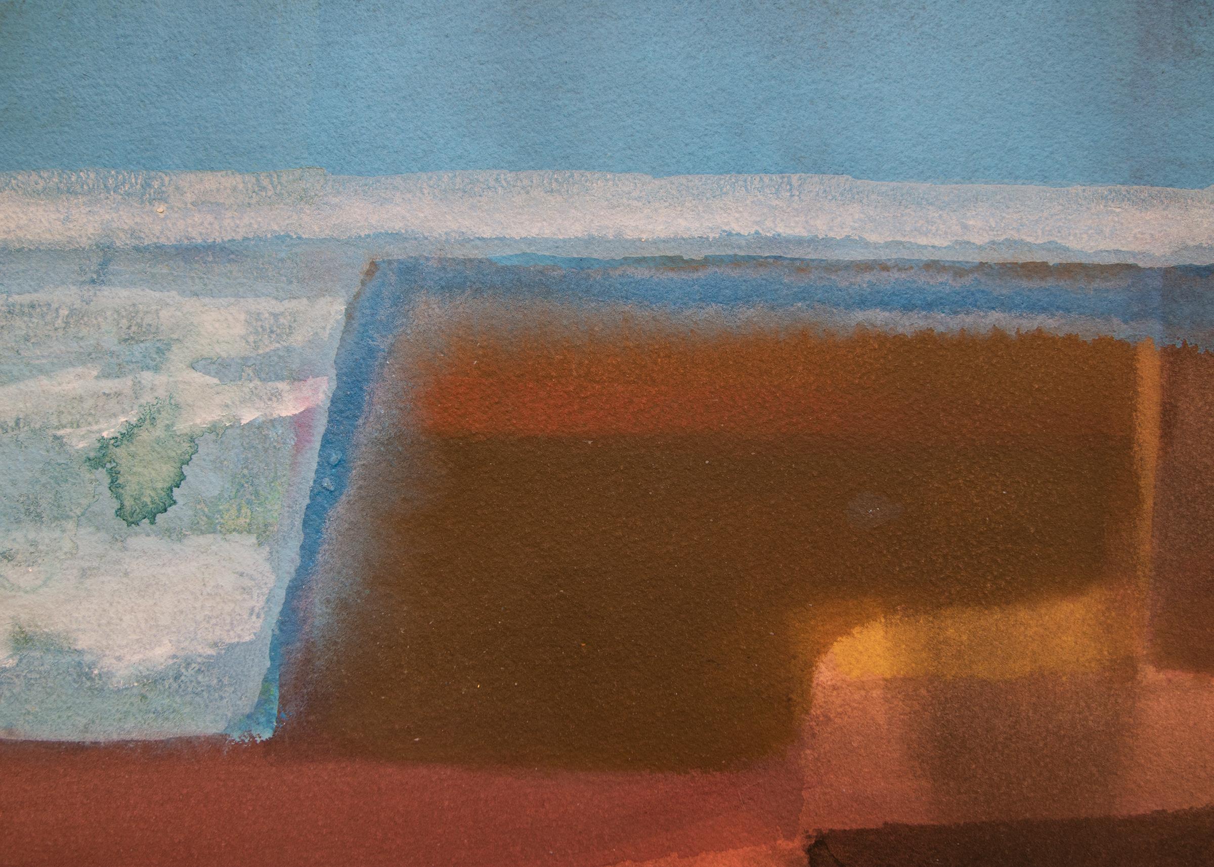 Untitled (Abstract Painting in Shades of Blue, Brown, Reddish Pink and Yellow) 2