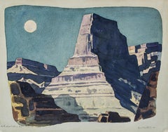 Majestic Moonlight (Modernist Southwestern Landscape with Mesa/Buttes & Moon)