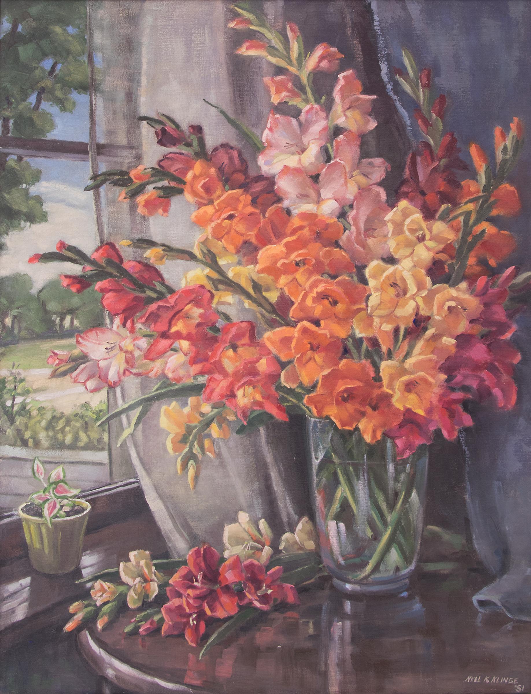 Glads (Interior Still Life with Gladiola) - Painting by Nellie Killgore Klinge