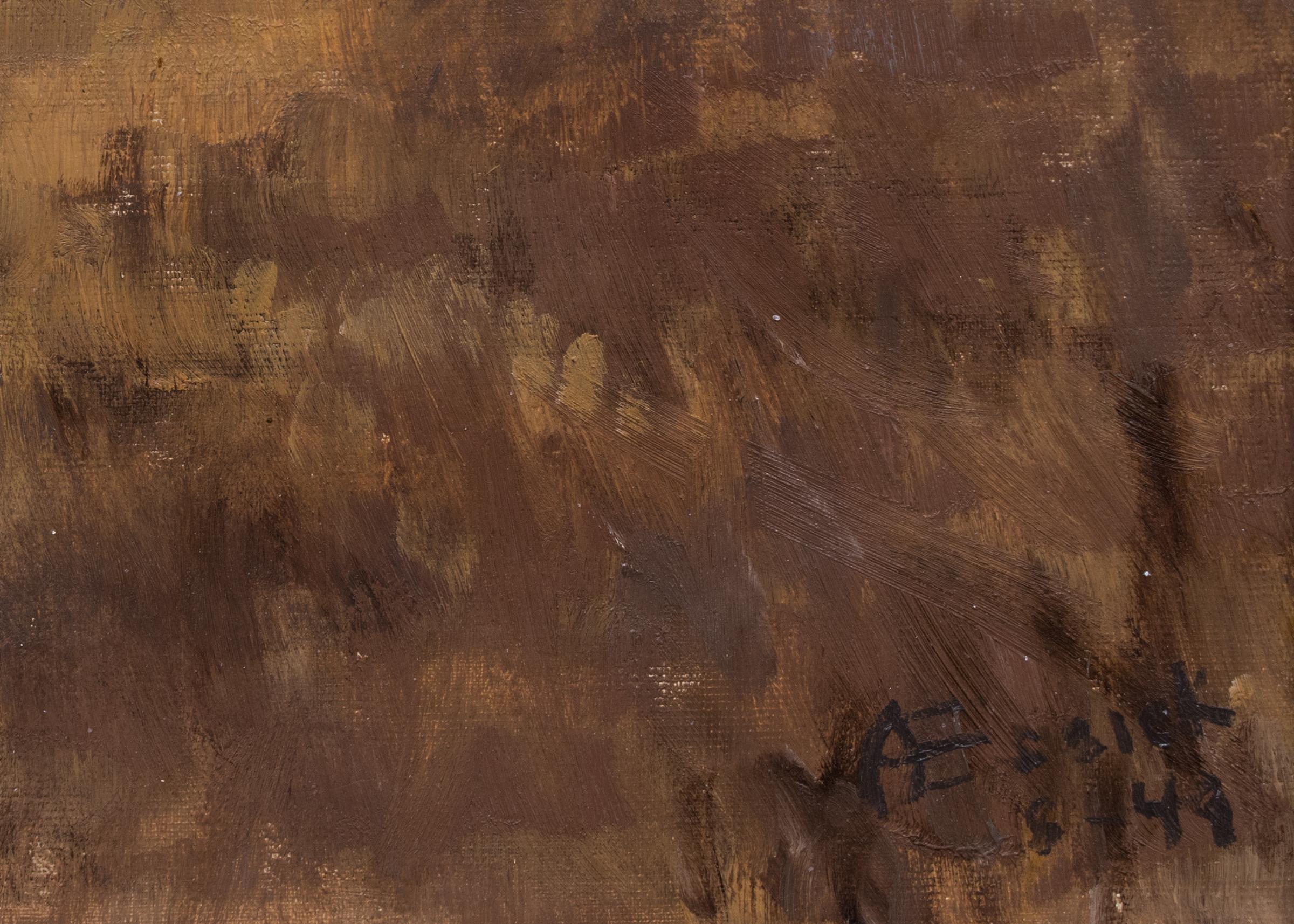 Weizenernte in Colorado, Amerikanische Szene Landschaft Ölgemälde, Brown, Gray (Amerikanischer Impressionismus), Painting, von Anna Essick