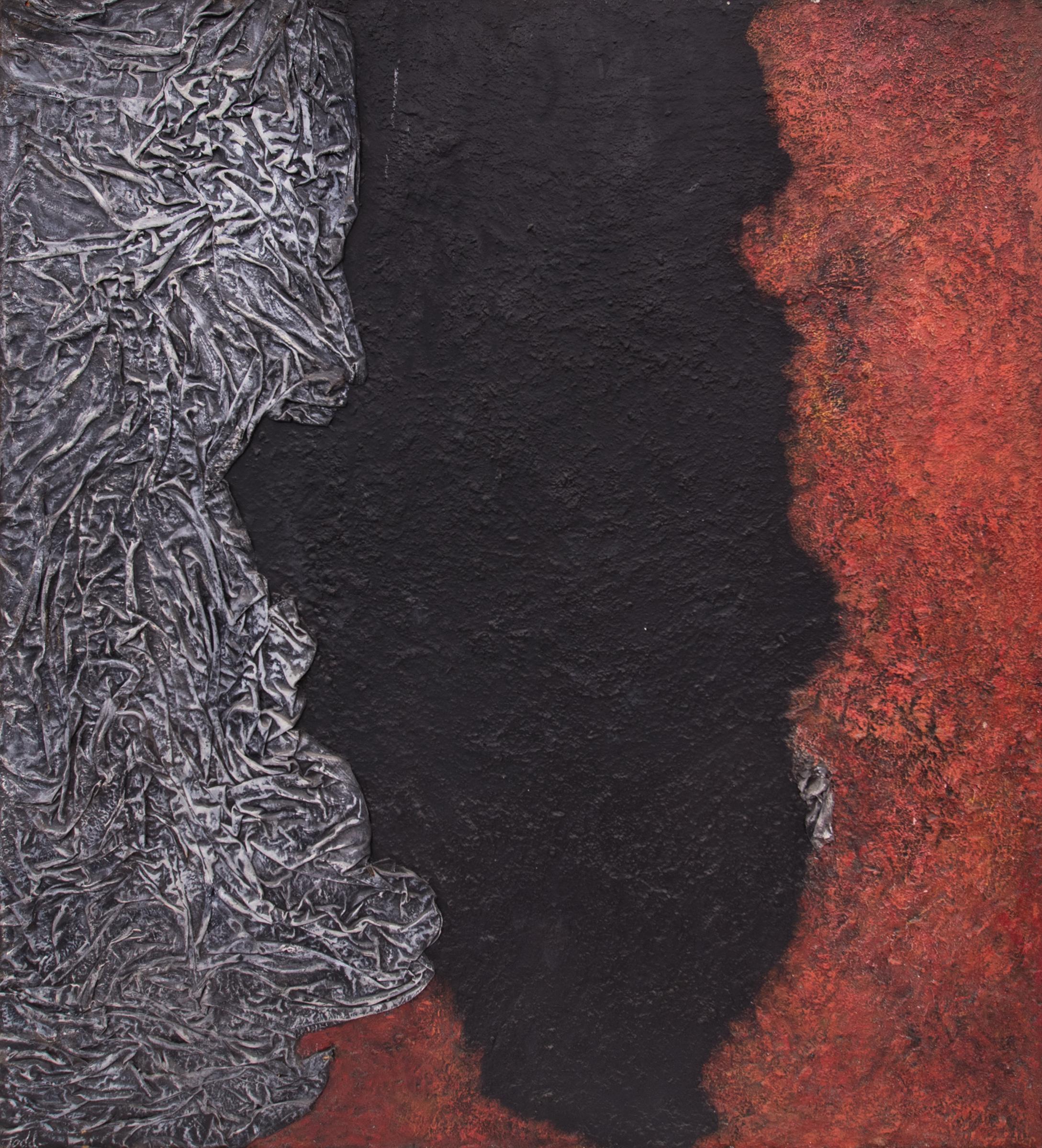 Evolution der Götter (Abstraktes Gemälde in Rot:: Schwarz:: Grau und Weiß) – Painting von Ruth Todd