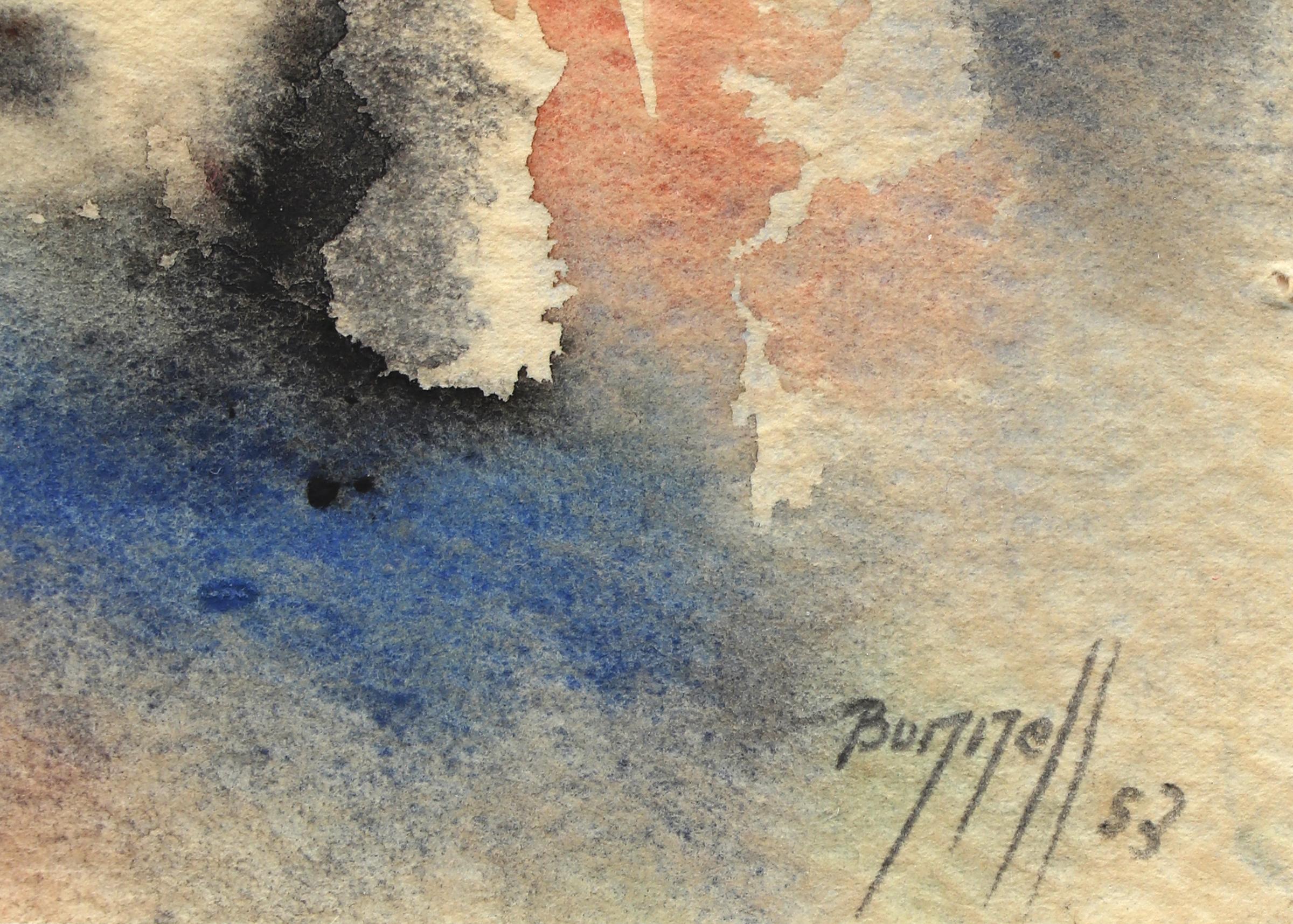 Composition expressionniste abstraite à l'aquarelle de Charles Bunnell des années 1950 - Expressionnisme abstrait Art par Charles Ragland Bunnell