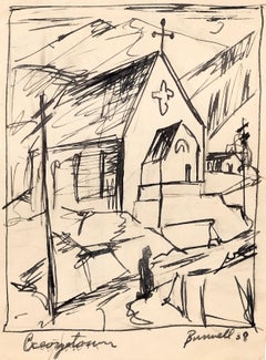 Charles Ragland Bunnell 1938 Georgetown Colorado Church Ink Drawing