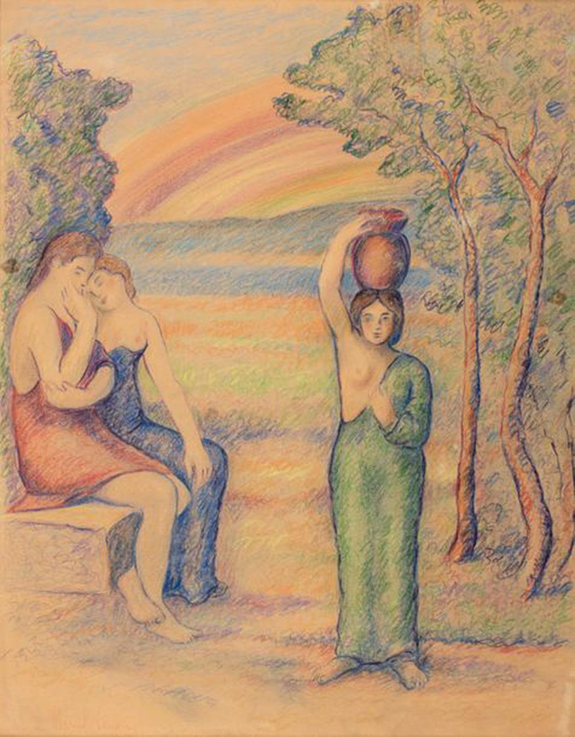 Marcel Lenoir Figurative Art - Scène biblique avec porteuse d’eau